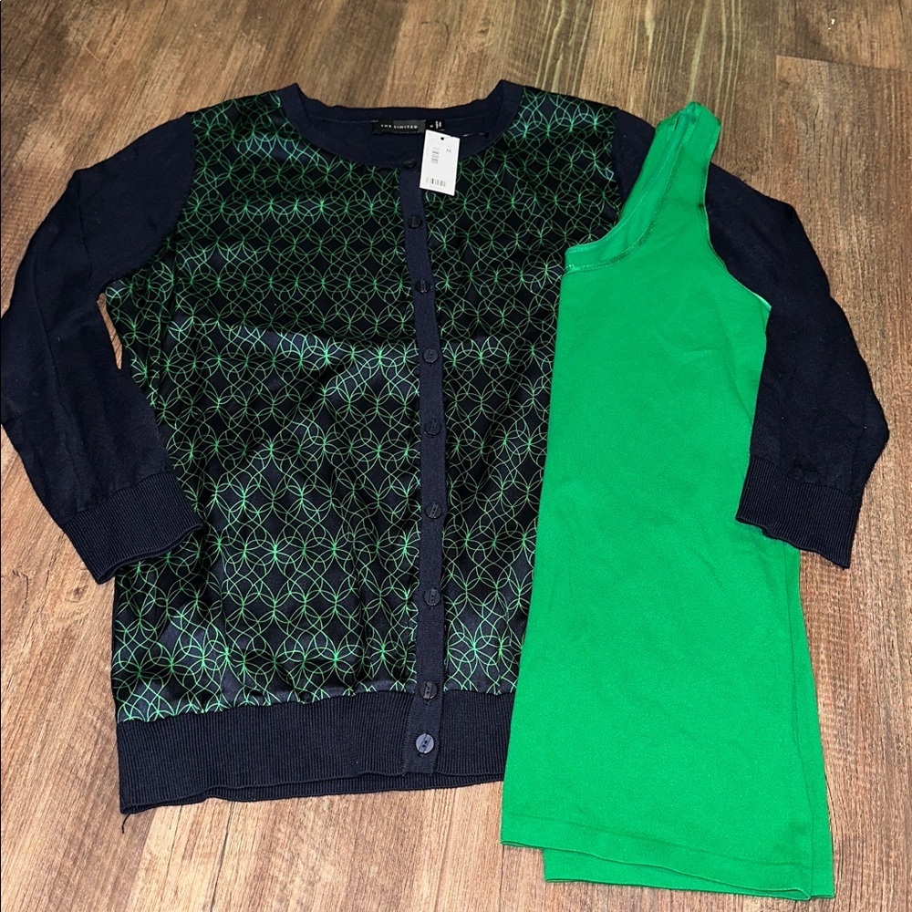 Women’s The Limited Sweater Navy & Green with‎ Tank size M NWT $90